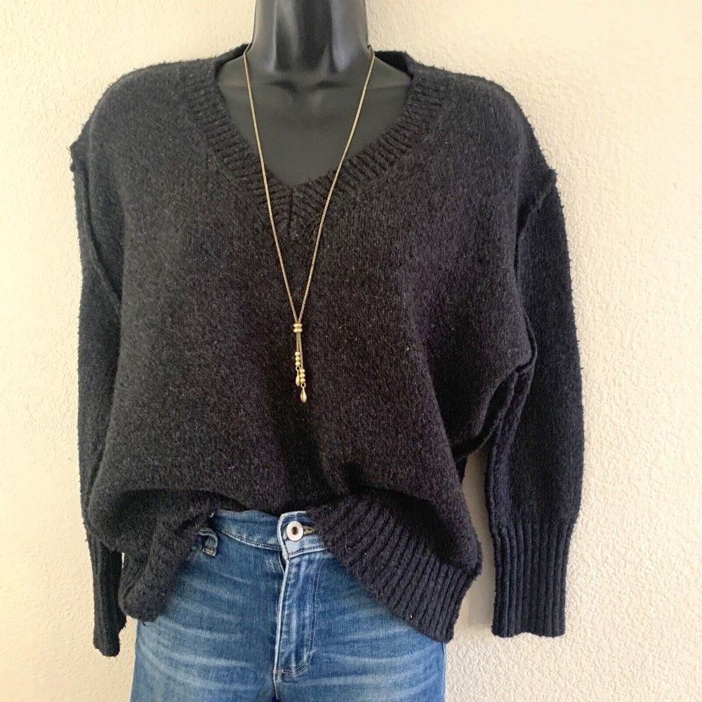 DE RIGUEUR PROVISIONS SWEATER Women's SP GREY V-NECK EXPOSED SEAM PULLOVER small